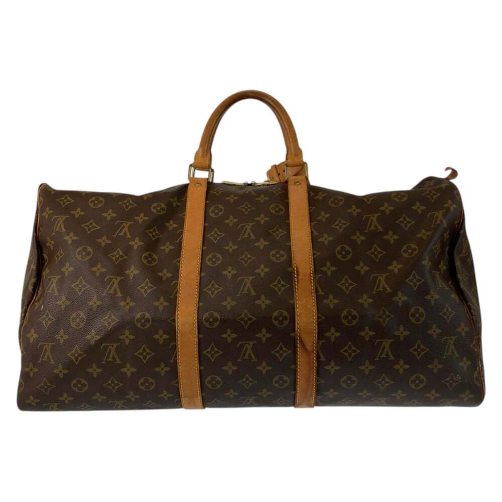 LOUIS VUITTON Authentic Brown Monogram Leather Keepall 55 Boston Bag - Picture 2 of 10